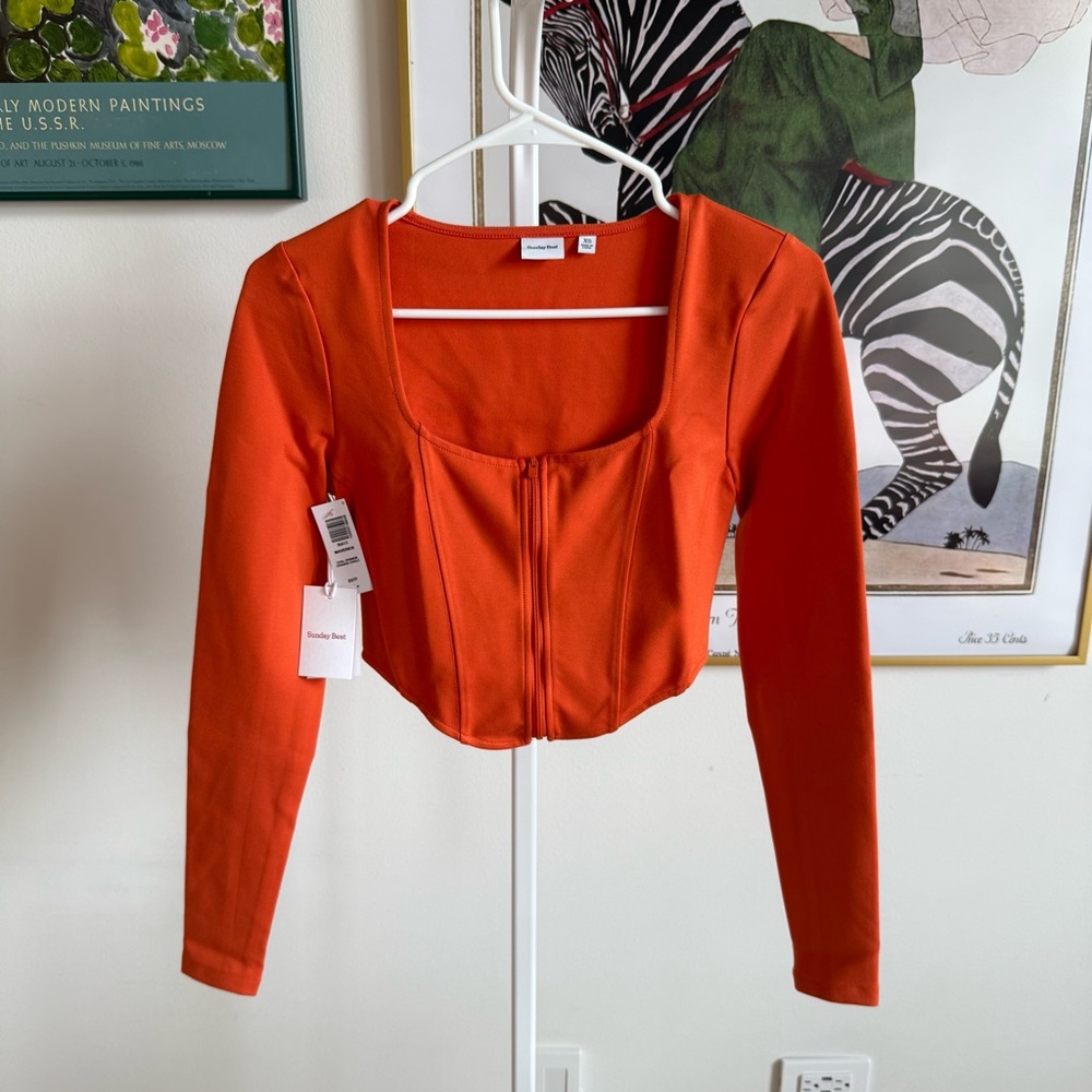 Aritzia Maverick Longsleeve Corset Top in Orange - Women’s XS